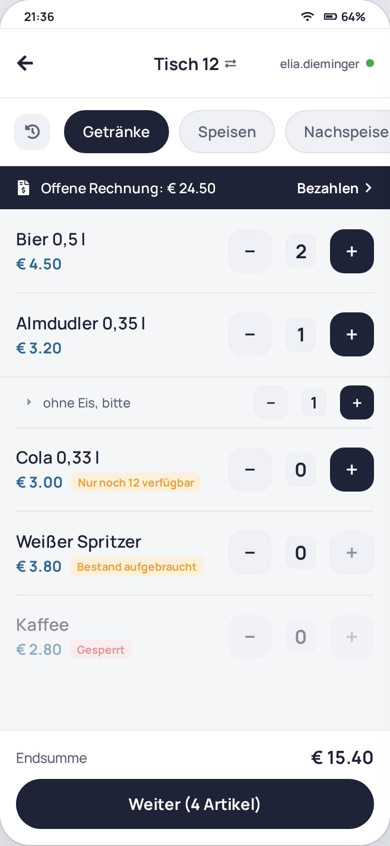 Bonier-Ansicht in der BonXpress-App